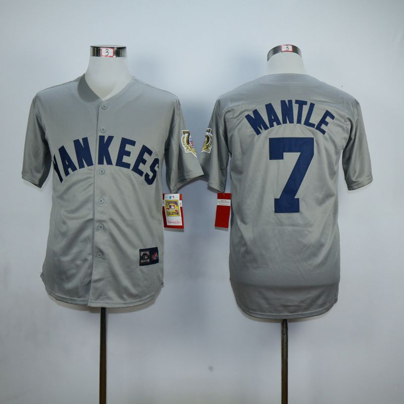 Men New York Yankees 7 Mantle Grey MLB Jerseys